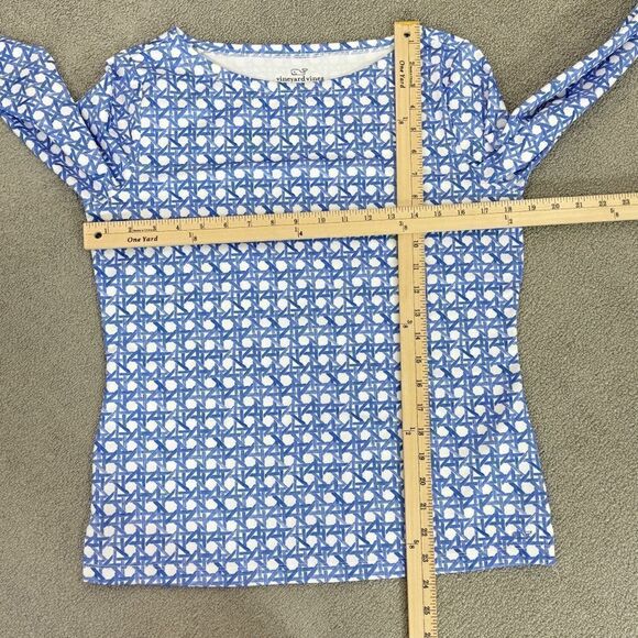 Vineyard Vines Basket Print Simple Boatneck Tee Shirt UPF50 Blue White Small - Picture 11 of 12